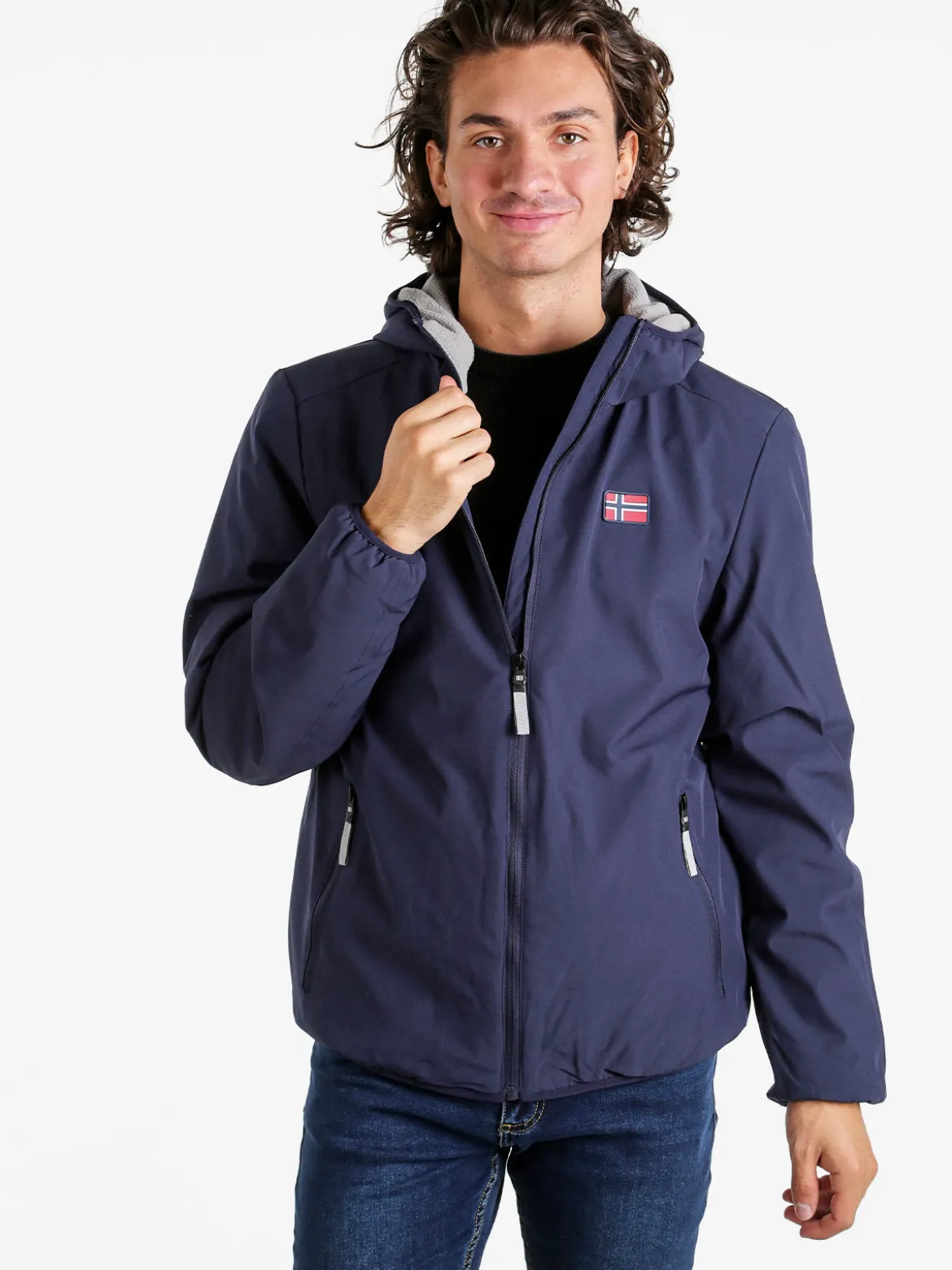 Norway Giubbotto impermeabile da uomo con cappuccio e zip - blu scuro