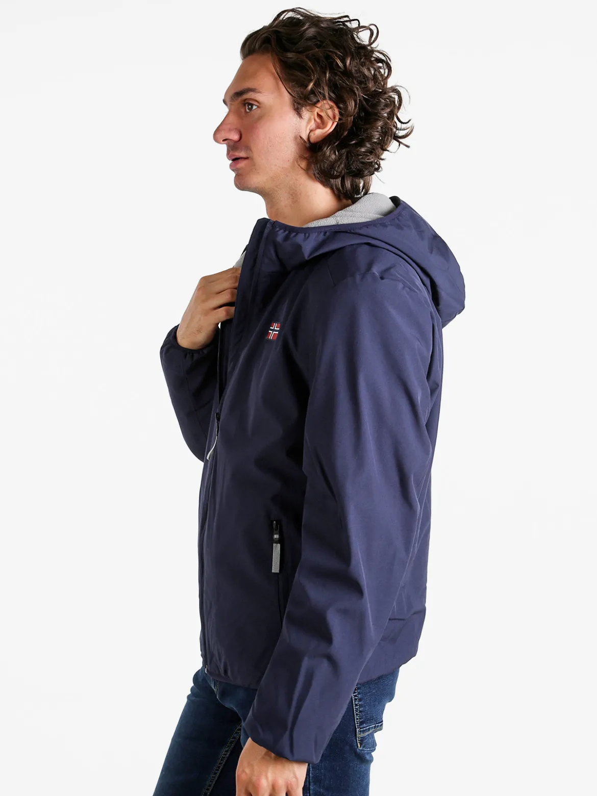Norway Giubbotto impermeabile da uomo con cappuccio e zip - blu scuro