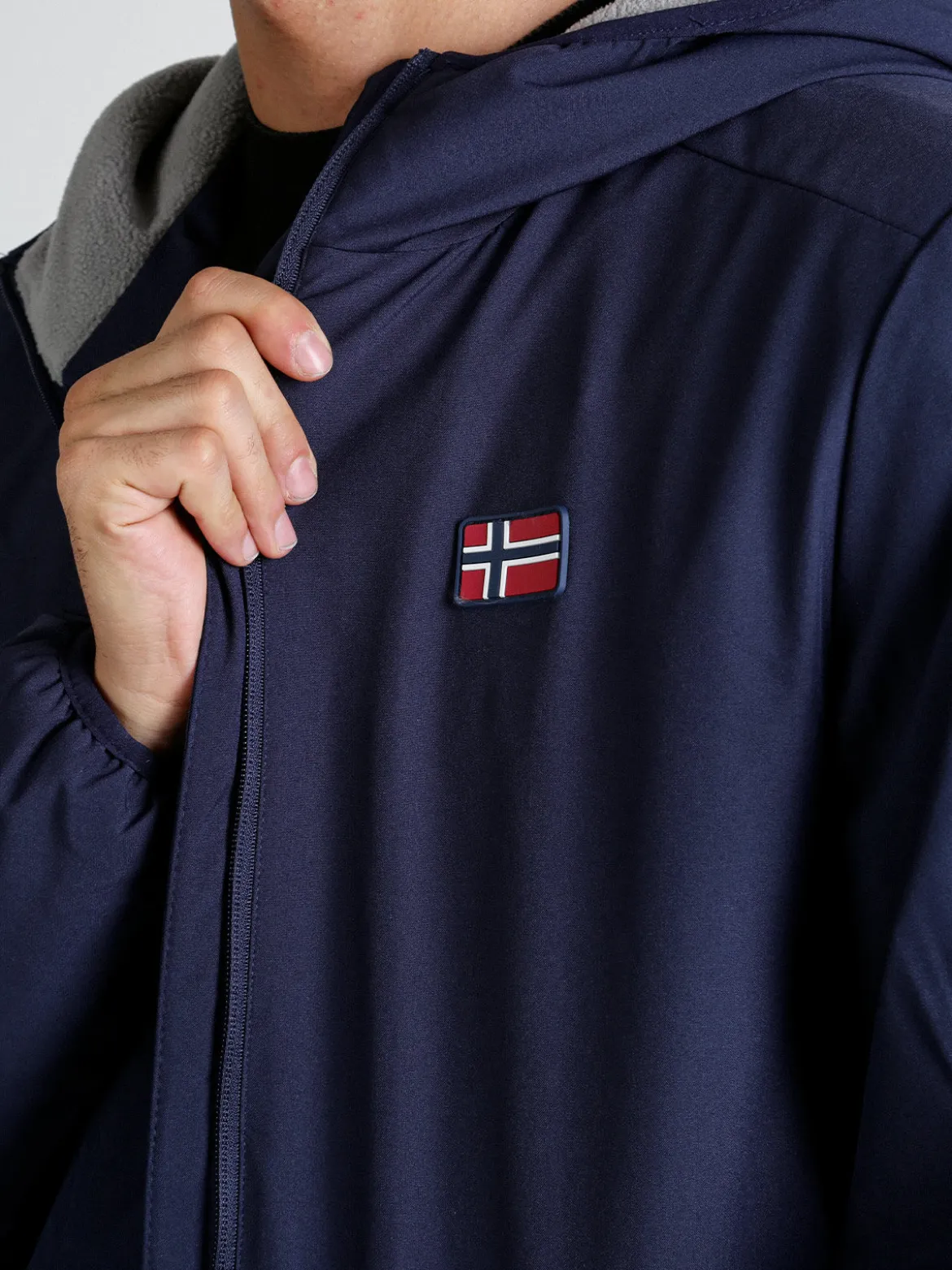 Norway Giubbotto impermeabile da uomo con cappuccio e zip - blu scuro