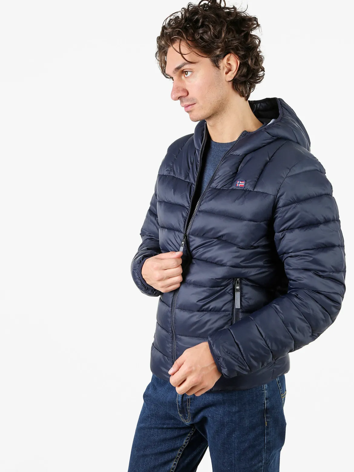 Norway Giubbotto piumino da uomo con cappuccio e zip - blu scuro