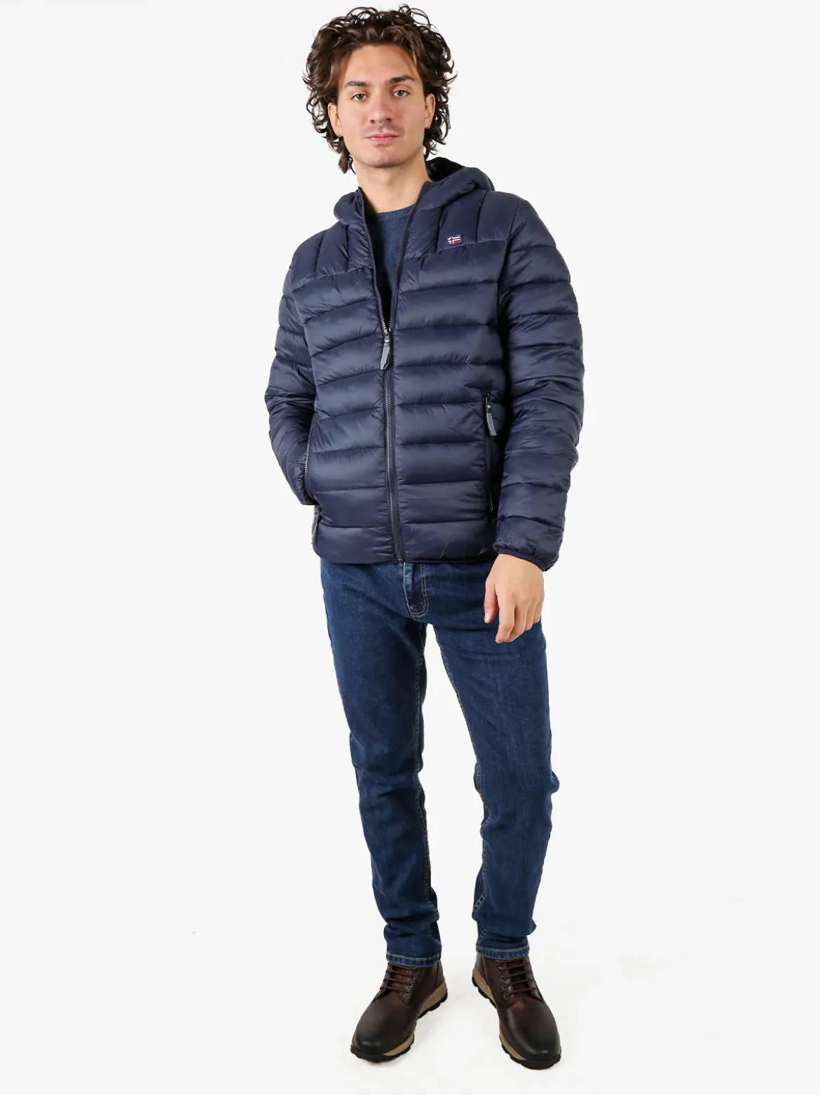 Norway Giubbotto piumino da uomo con cappuccio e zip - blu scuro