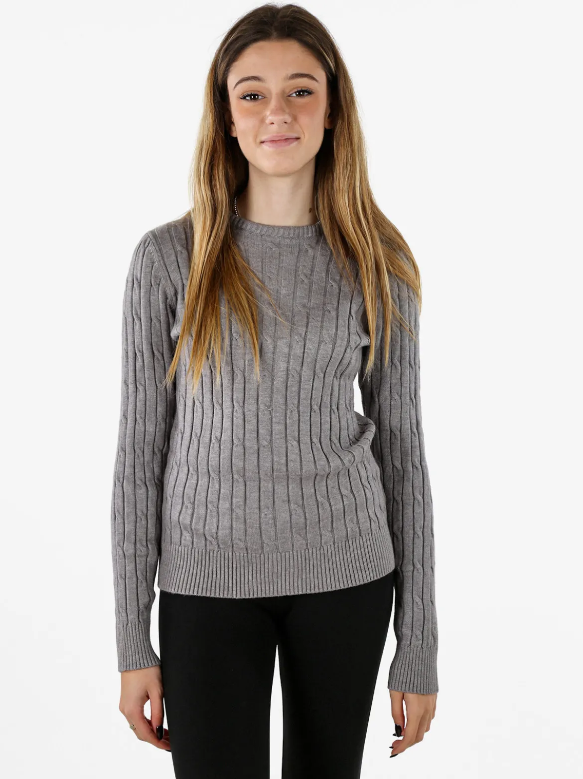 Norway Maglione girocollo da donna a trecce - grigio