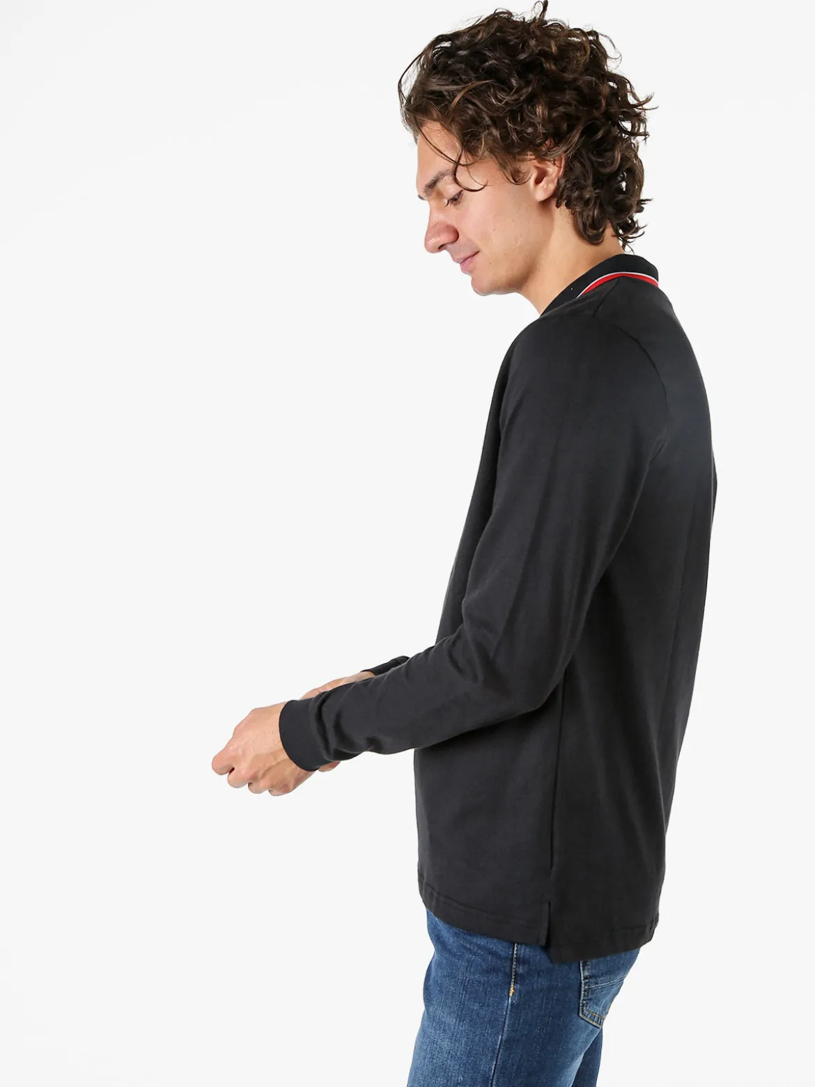Norway Polo da uomo a maniche lunghe in cotone - nero
