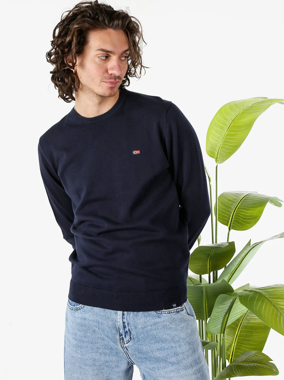 Norway Pullover da uomo in cotone con logo - blu scuro