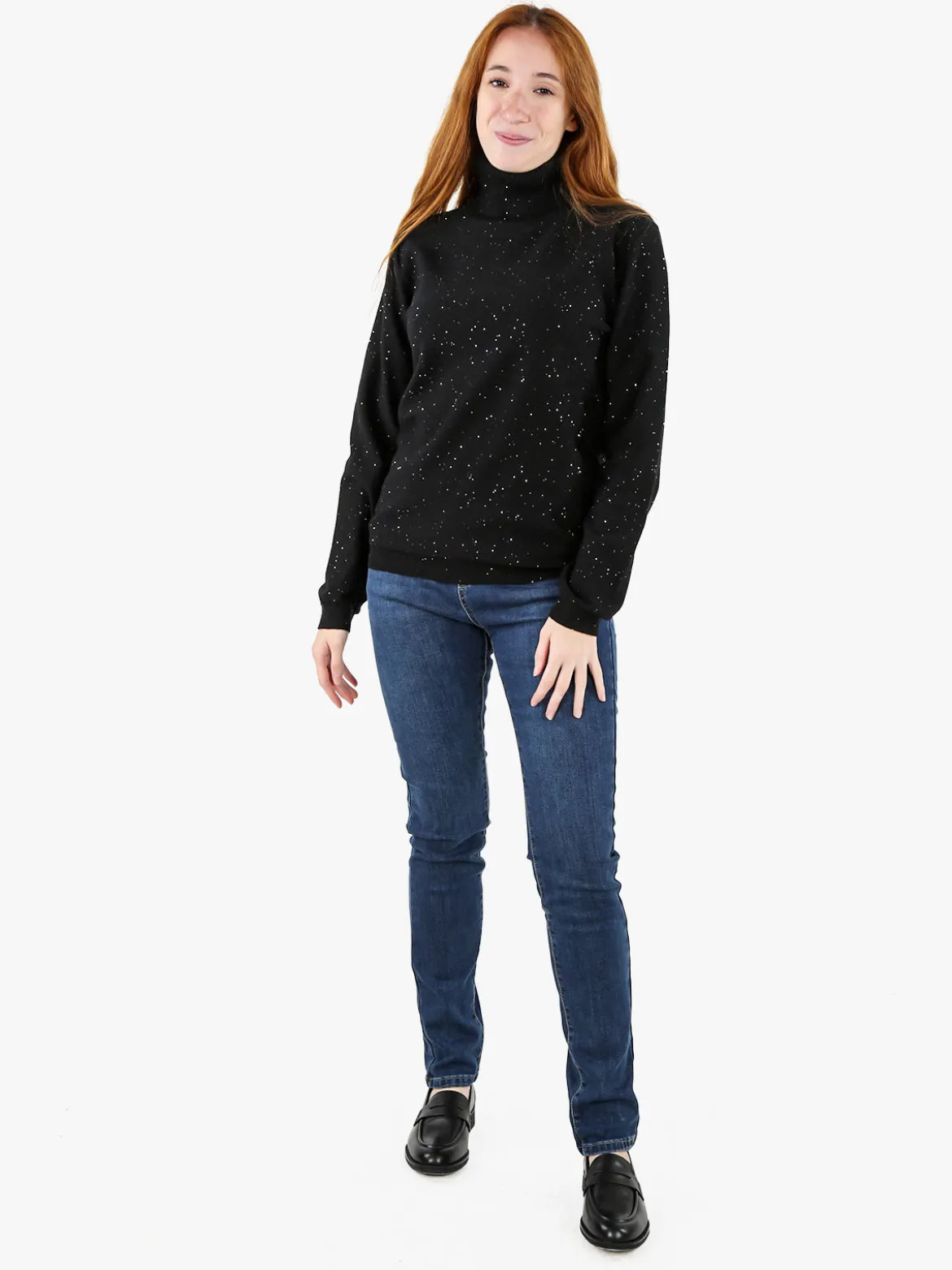 Nova Pullover dolcevita donna con paillettes - nero