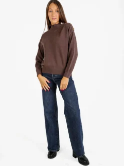 Nova Pullover donna a collo alto con bottoni - marrone