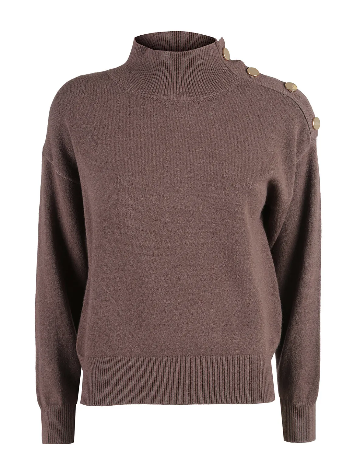 Nova Pullover donna a collo alto con bottoni - marrone
