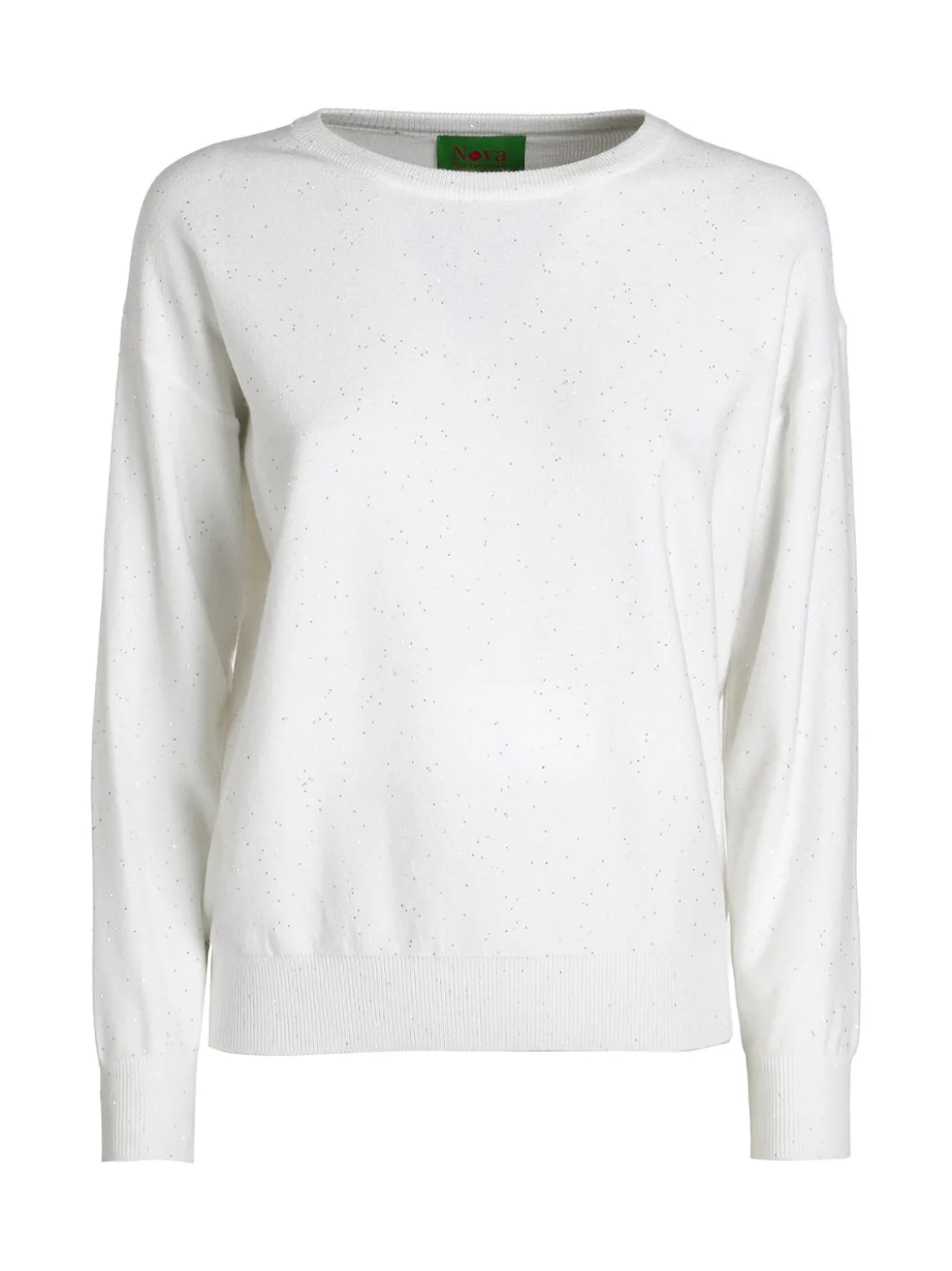 Nova Pullover donna girocollo con strass - bianco