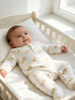 Pastello Tutina in ciniglia da neonati con stampe - beige