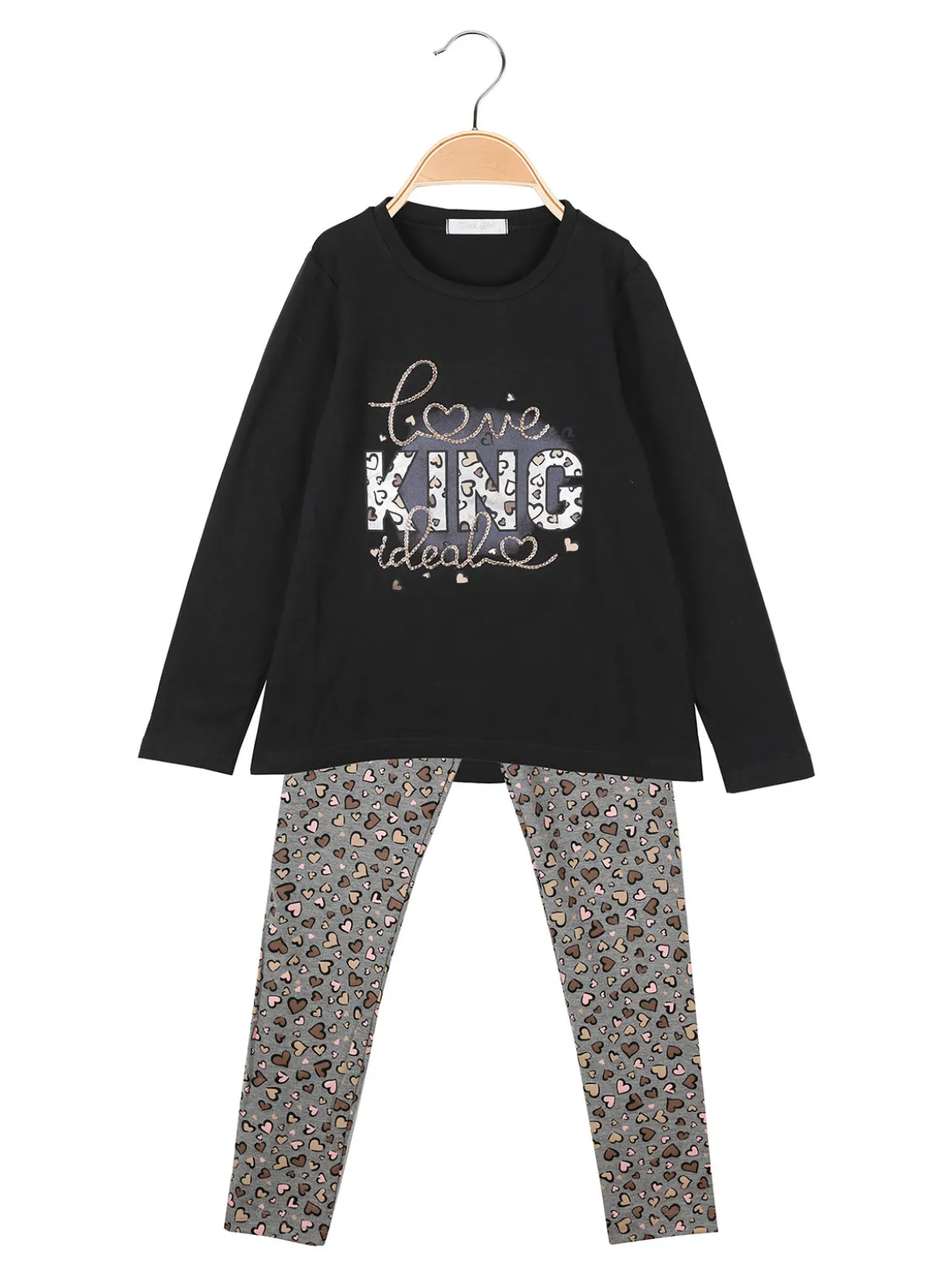 Pink Girl Completo 2 pezzi da bambina con maglietta e leggings cuori - nero