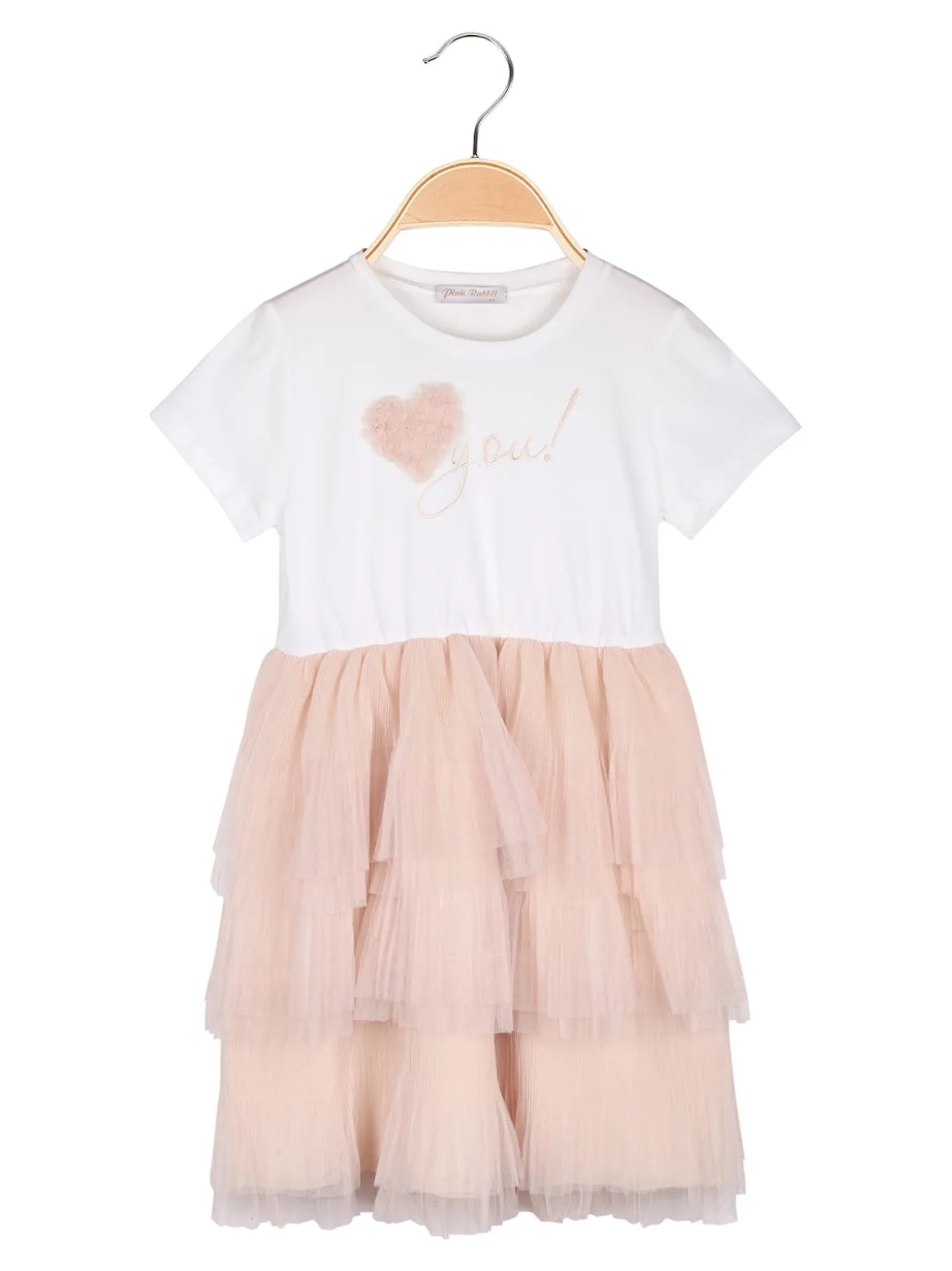 Pink Rabbit Abito da bambina a maniche corte con gonna a balze in tulle