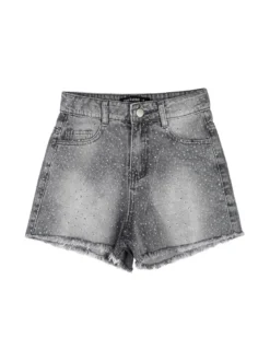 Pink Rabbit Shorts da ragazza in jeans con micro borchie - nero