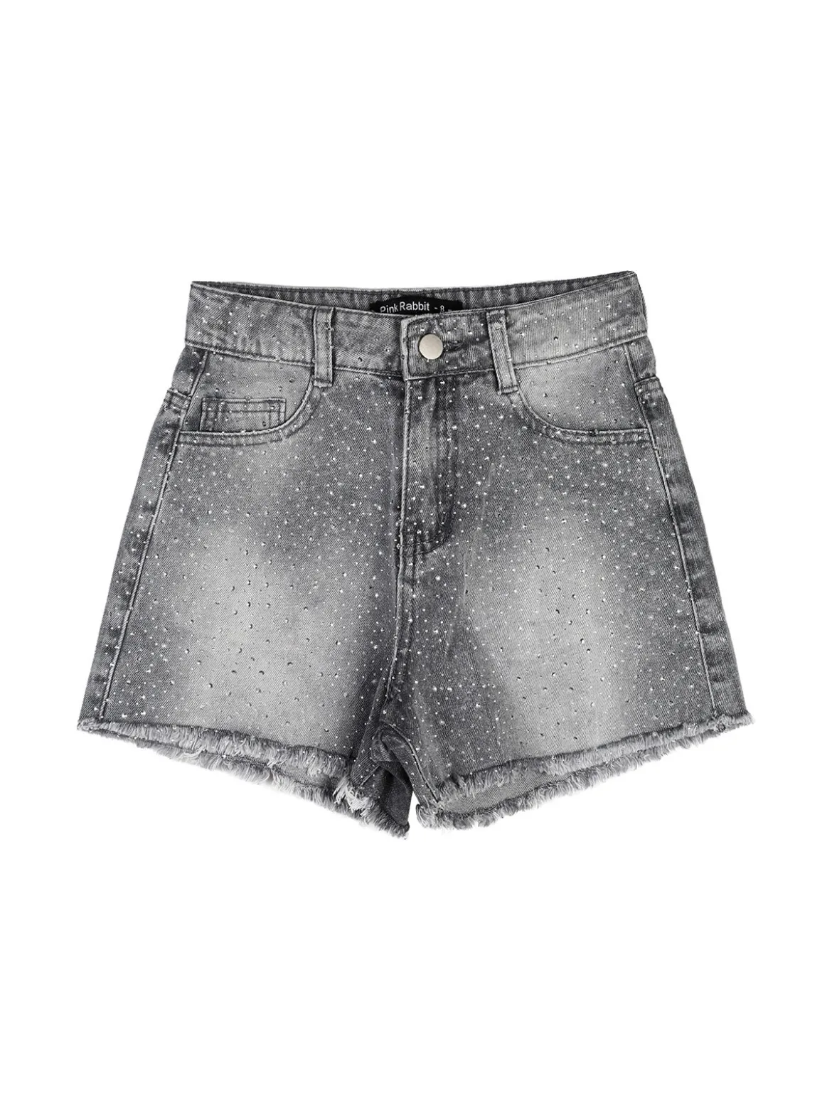 Pink Rabbit Shorts da ragazza in jeans con micro borchie - nero
