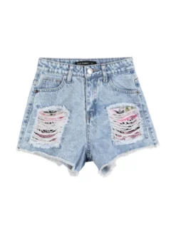 Pink Rabbit Shorts in jeans da bambina con strappi