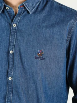 Polo Club Camicia da uomo in jeans a maniche lunghe