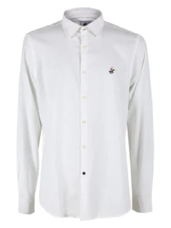 Polo Club Camicia da uomo in misto lino e cotone a maniche lunghe
