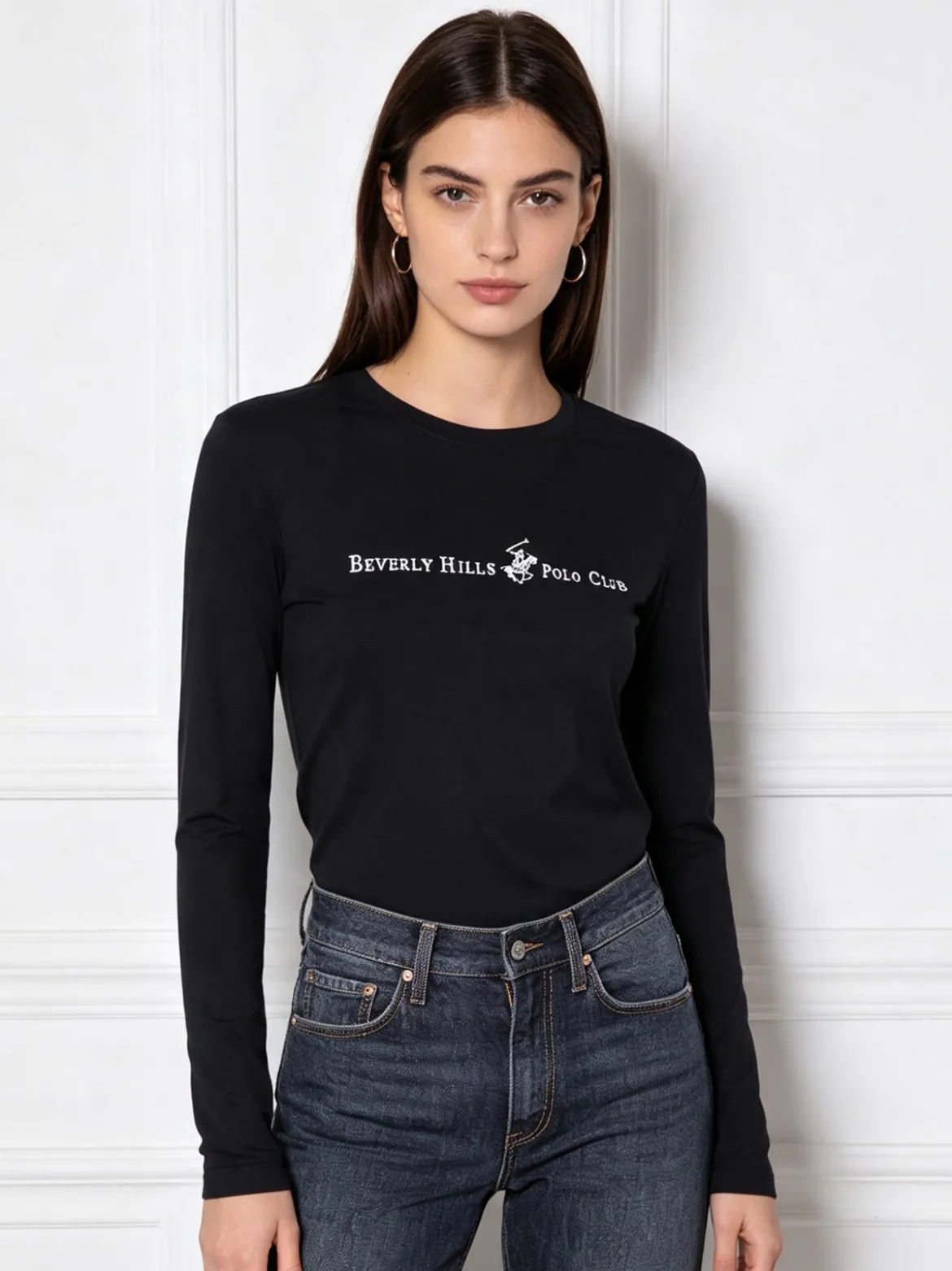 Polo Club T-shirt girocollo da donna a maniche lunghe in cotone - blu scuro