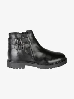 Posch Stivaletti donna in pelle con doppia fibbia e zip - nero