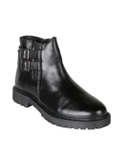 Posch Stivaletti donna in pelle con doppia fibbia e zip - nero