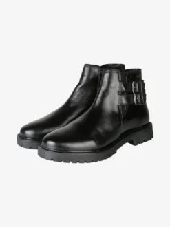 Posch Stivaletti donna in pelle con doppia fibbia e zip - nero