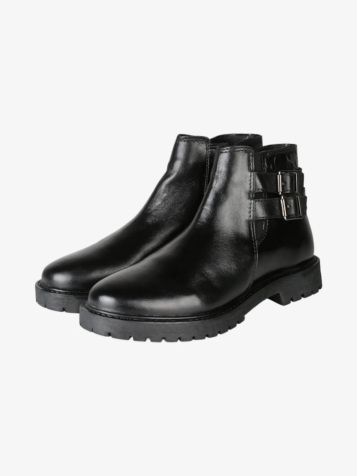 Posch Stivaletti donna in pelle con doppia fibbia e zip - nero