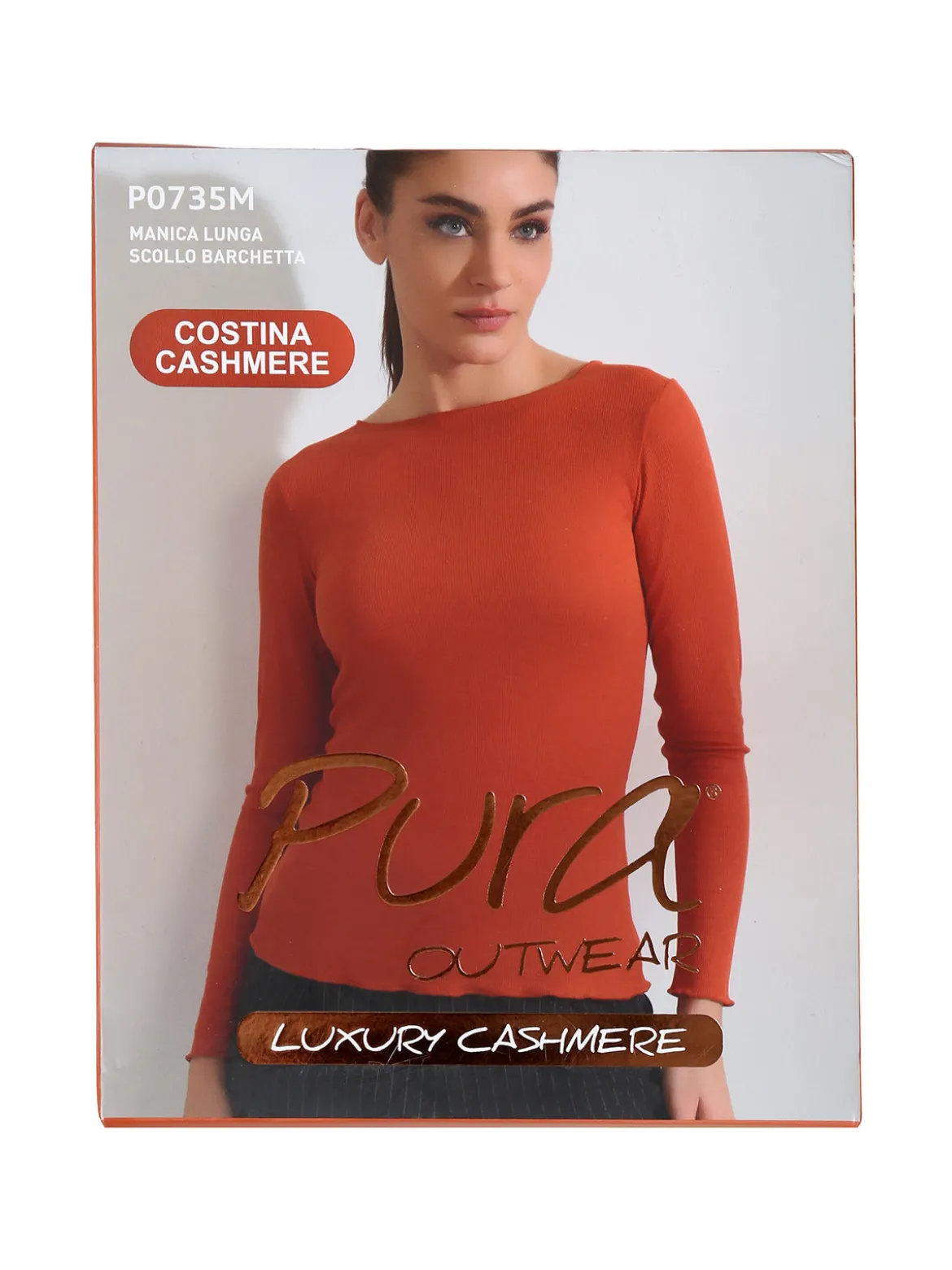 Pura P0735M Maglietta donna a costine in cashmere con scollo a barca - naturale