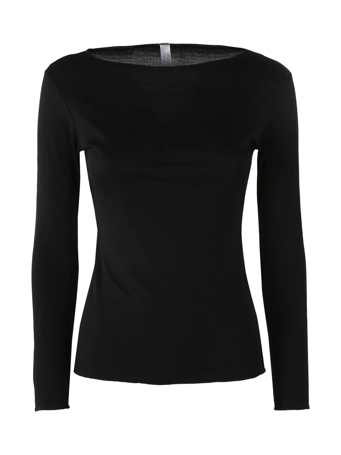 Pura P0735M Maglietta donna a costine in cashmere con scollo a barca - nero