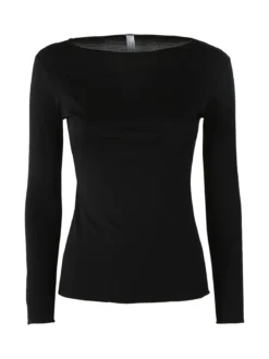 Pura P0735M Maglietta donna a costine in cashmere con scollo a barca - nero