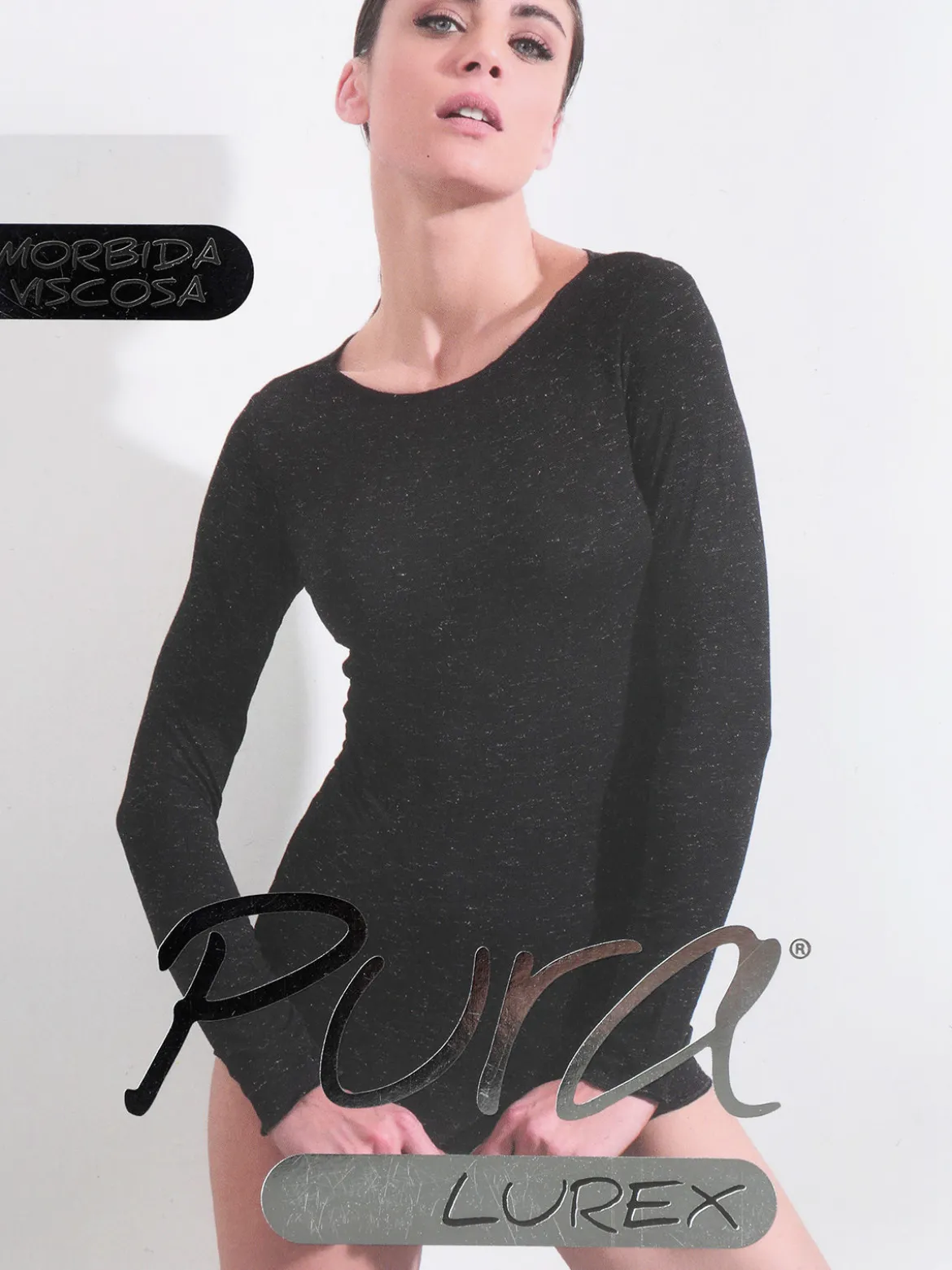 Pura P0724M Maglietta donna in lurex a maniche lunghe con scollo a barca
