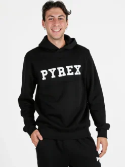 Pyrex Felpa da uomo in cotone con cappuccio e stampa logo - nero