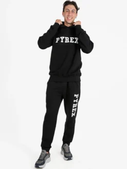 Pyrex Felpa da uomo in cotone con cappuccio e stampa logo - nero