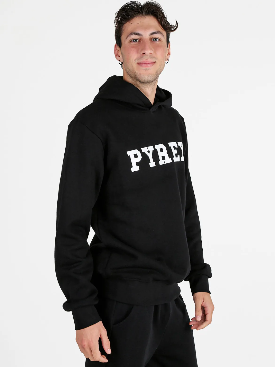 Pyrex Felpa da uomo in cotone con cappuccio e stampa logo - nero