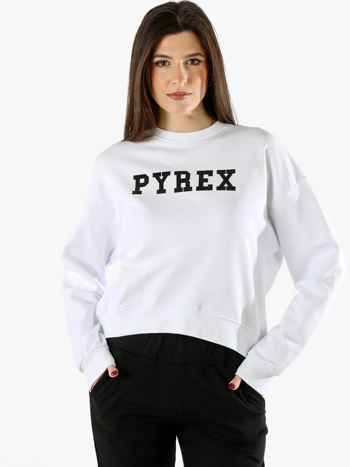 Pyrex Felpa donna oversize con logo - bianco