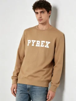 Pyrex Felpa girocollo da uomo invernale con logo - marrone