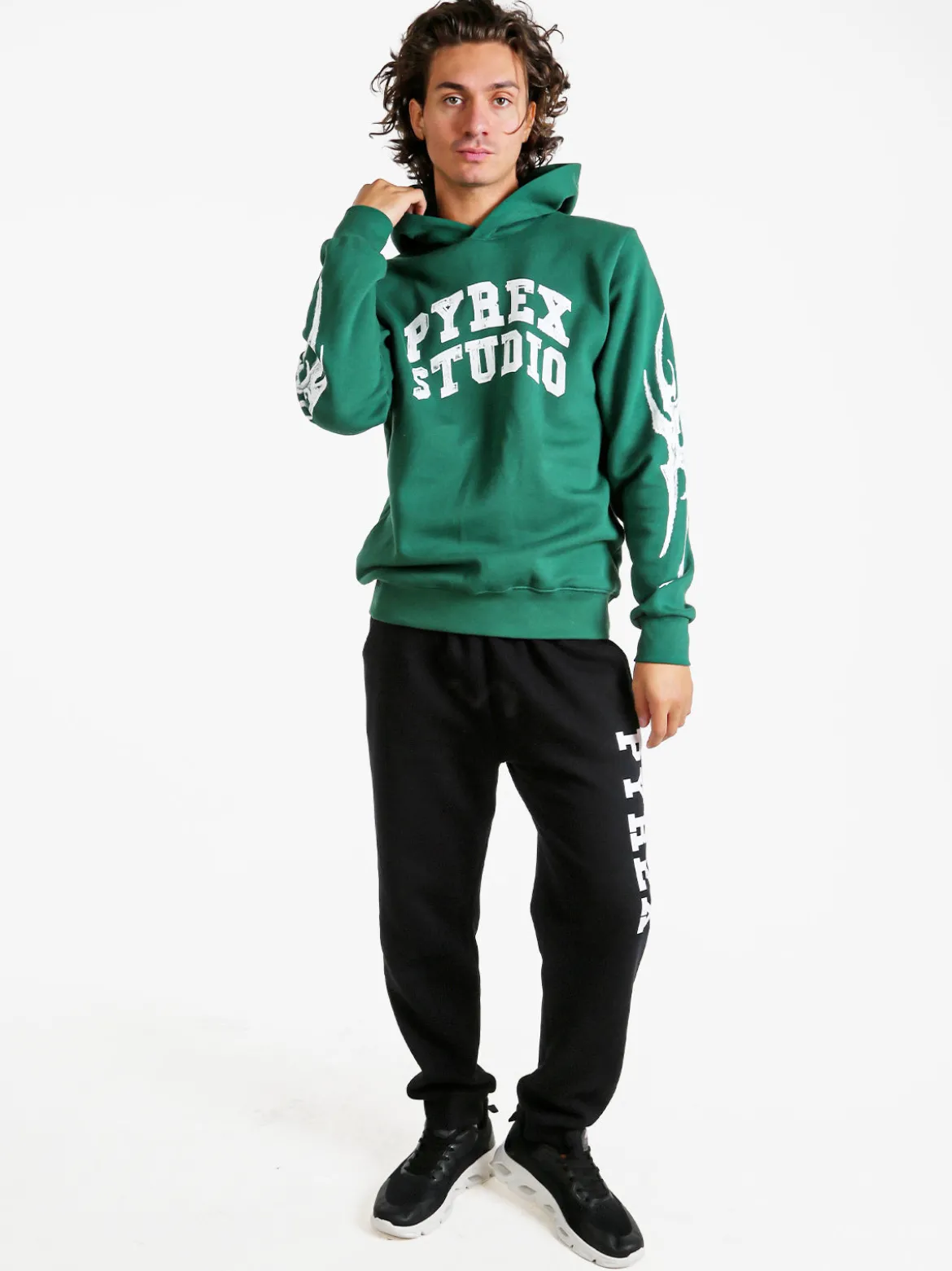 Pyrex Felpa invernale da uomo con cappuccio - verde