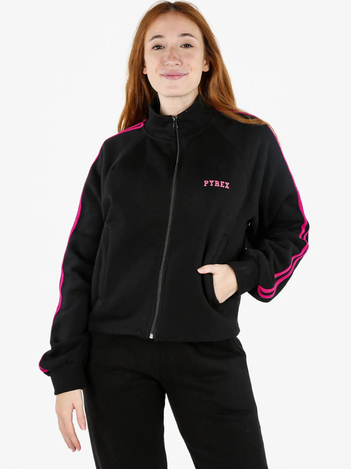 Pyrex Felpa sportiva da donna full zip a collo alto - nero