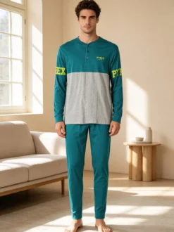 Pyrex Pigiama lungo da uomo in cotone - verde