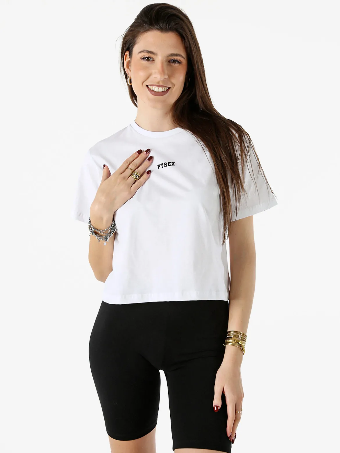 Pyrex T-shirt cropped da donna con logo - bianco