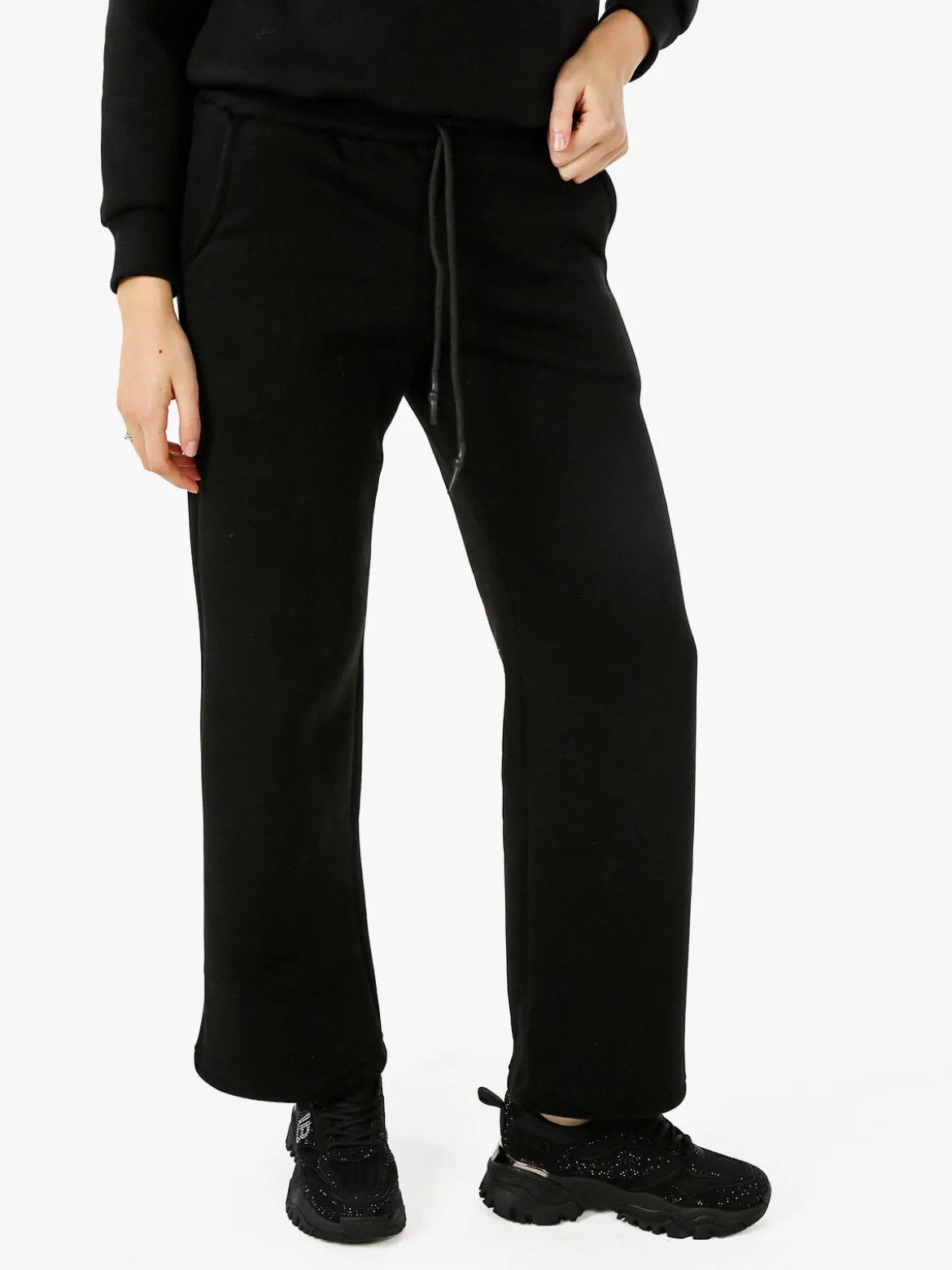 Raggi Lunari Pantaloni da donna in felpa a gamba larga con coulisse - nero