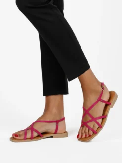 Rebecca - Made In Italy Sandali bassi in pelle da donna con fascette incrociate