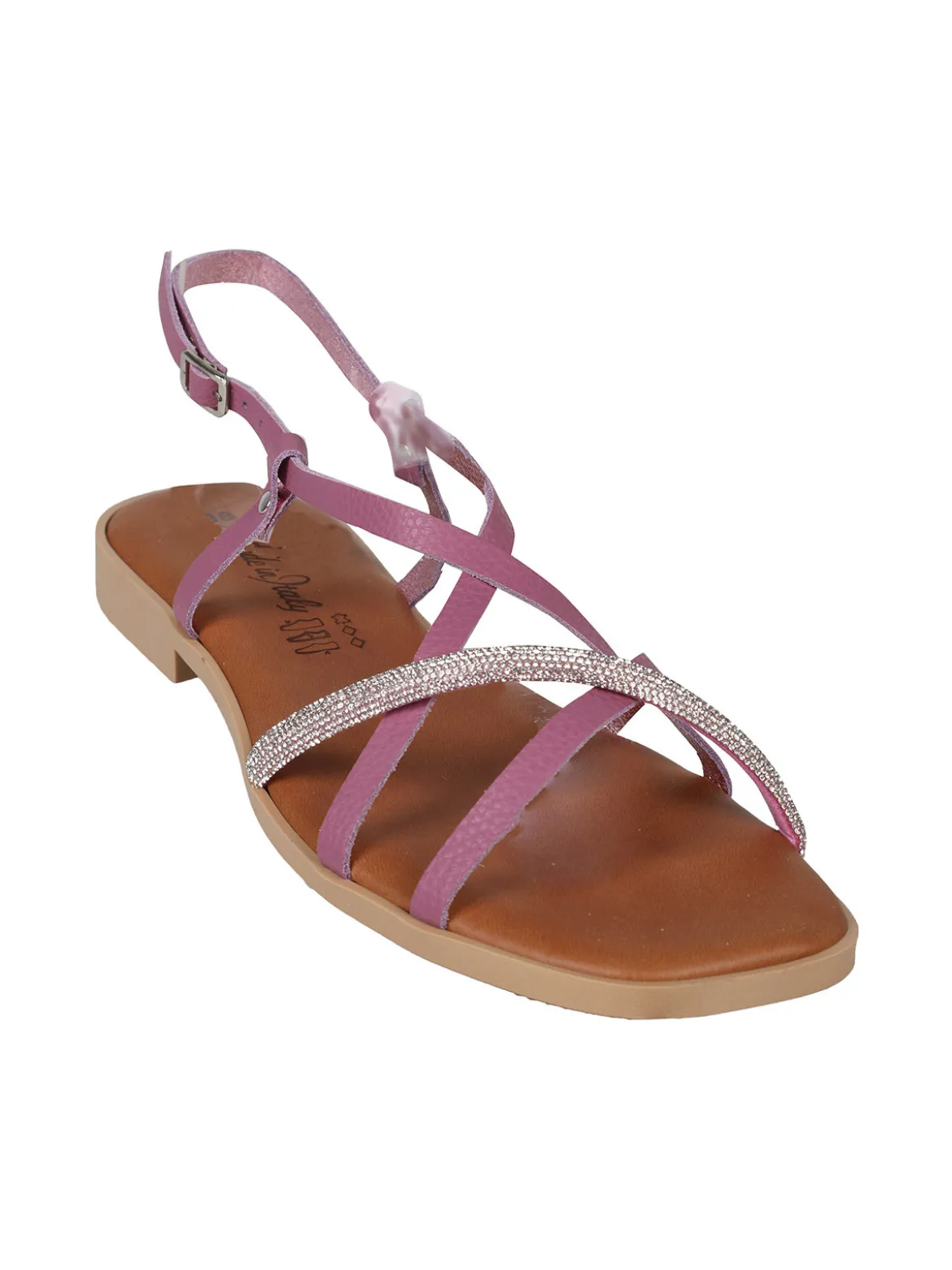 Rebecca - Made In Italy Sandali bassi in pelle da donna con strass