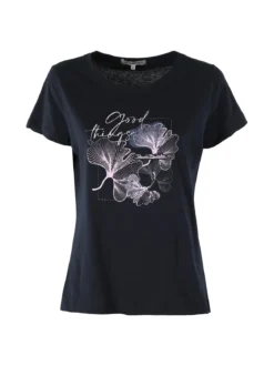 Renato Balestra T-shirt girocollo da donna con stampa colorata - blu scuro