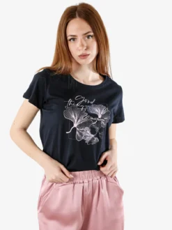 Renato Balestra T-shirt girocollo da donna con stampa colorata - blu scuro