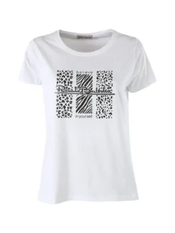 Renato Balestra T-shirt girocollo da donna in cotone con stampa e brillantini - bianco
