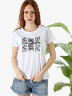 Renato Balestra T-shirt girocollo da donna in cotone con stampa e brillantini - bianco