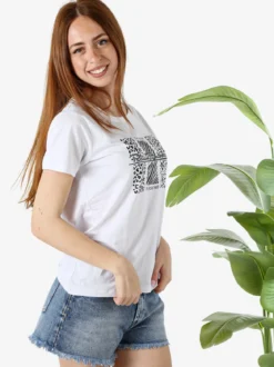 Renato Balestra T-shirt girocollo da donna in cotone con stampa e brillantini - bianco