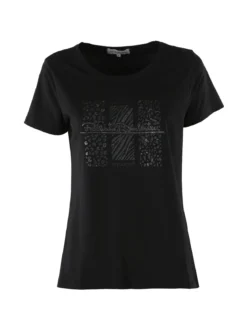 Renato Balestra T-shirt girocollo da donna in cotone con stampa e brillantini - nero