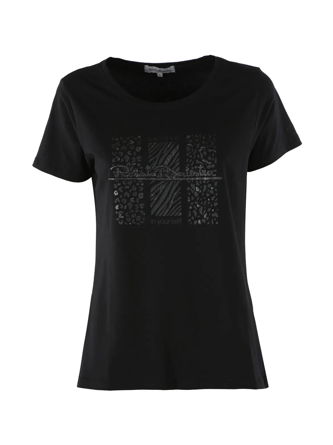 Renato Balestra T-shirt girocollo da donna in cotone con stampa e brillantini - nero