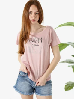 Renato Balestra T-shirt girocollo da donna in cotone con strass e dettagli lurex - cipria