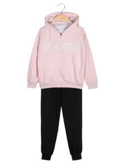 Re Panda Completo tuta 3 pezzi da bambina con cappuccio e zip - rosa